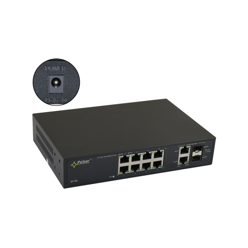 Switch PoE 12-portowy SF108 bez zasilacza do 8 kamer IP