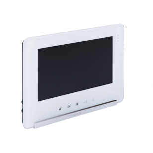 Monitor głośnomówiący, z pamięcią, kolor biały. 7 cali. Obsługa 2 stacji bramowych (lub 1 stacja + 1 kamera CCTV)